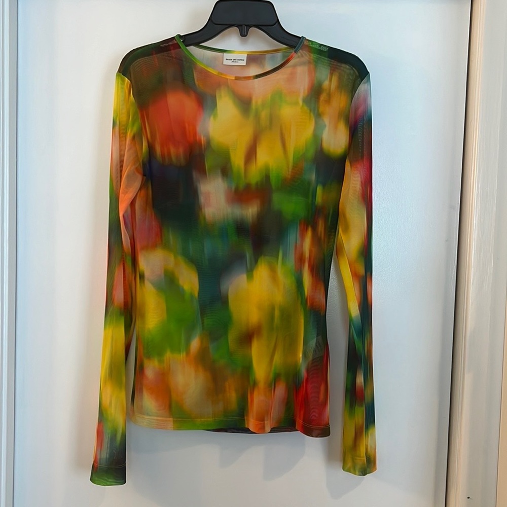 NWOT Dries Van Noten printed fine mesh long sleeve shirt. Medium.